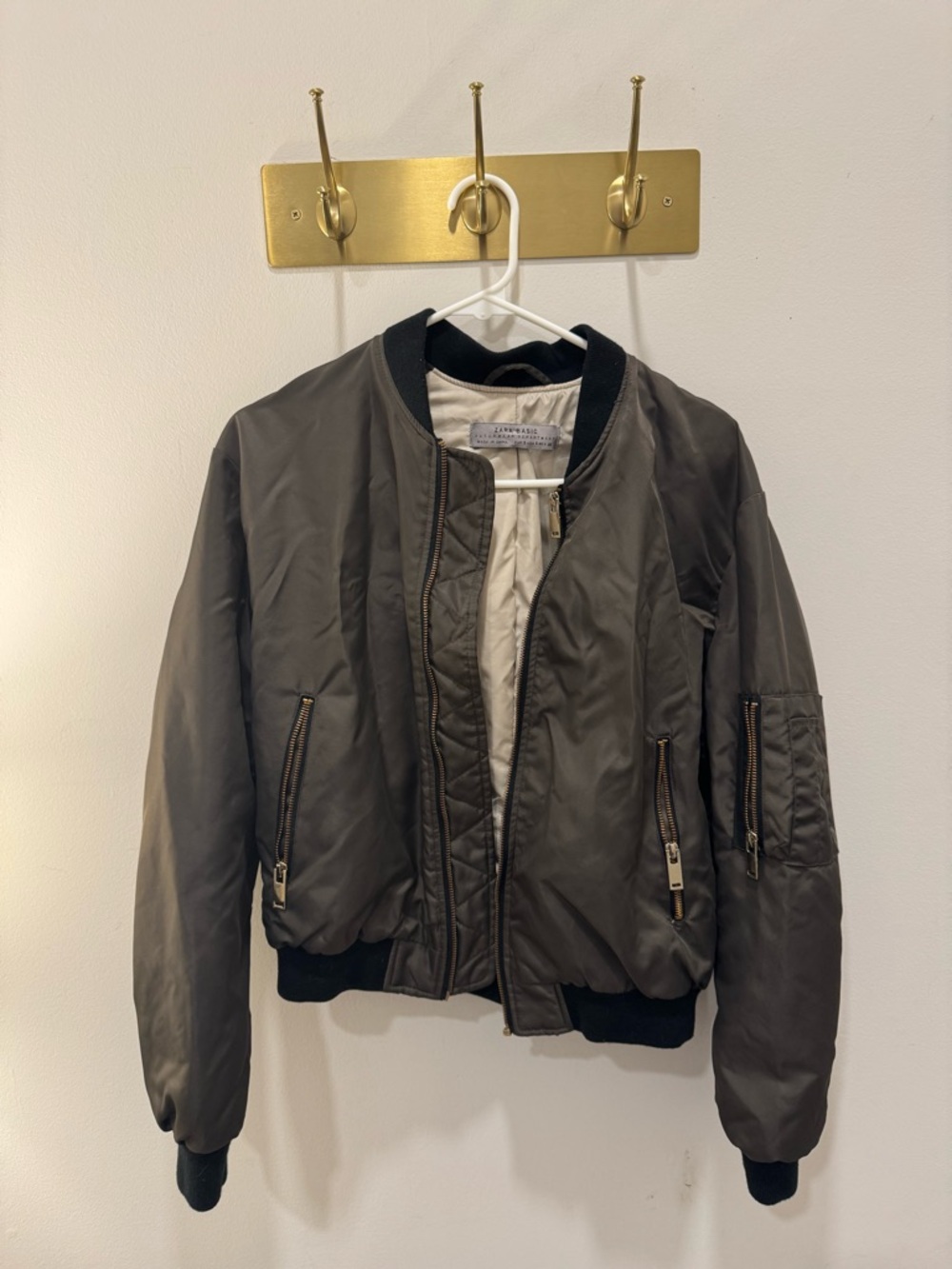 Zara Olive Bomber Jacket with Black Trim